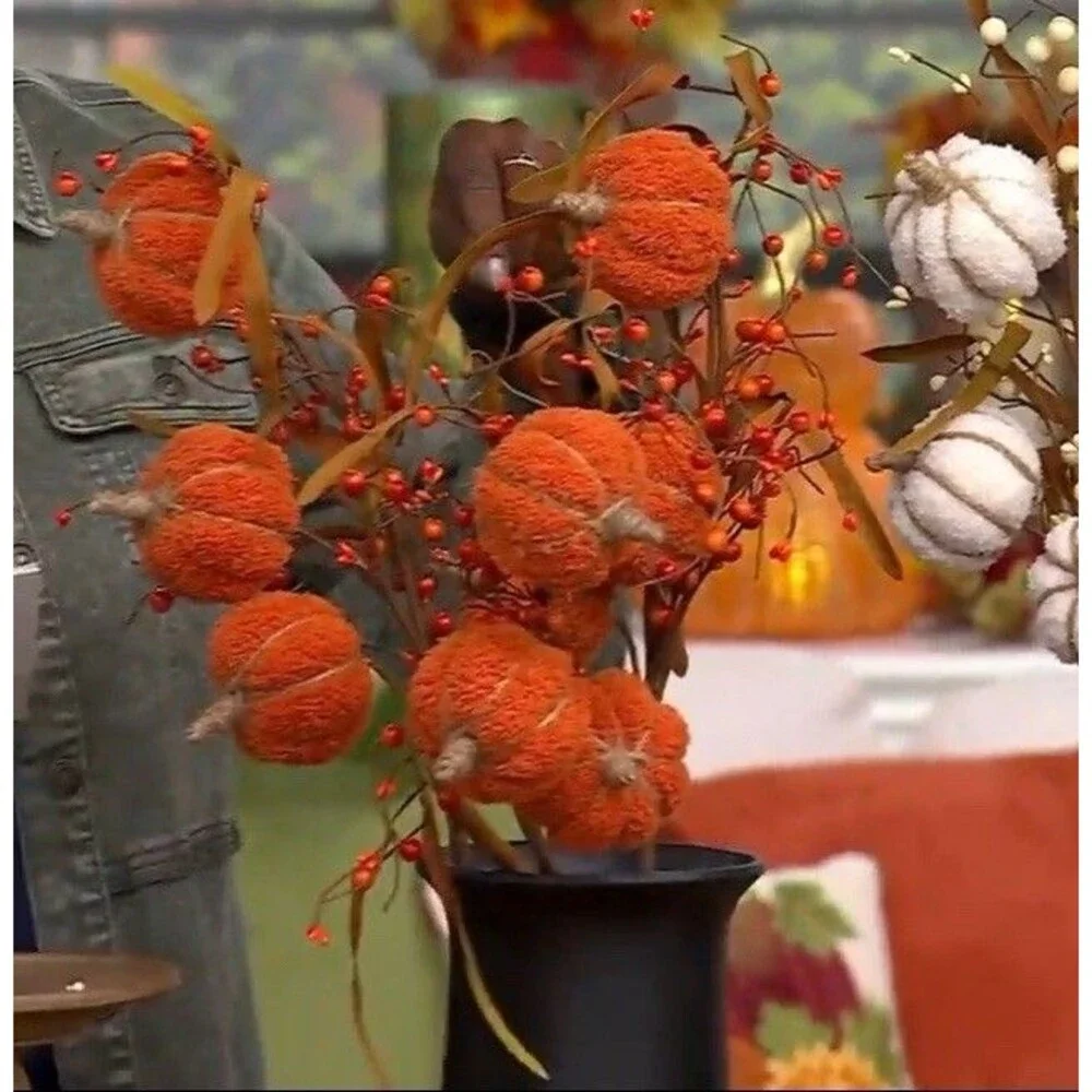 Set of 3 Chenille Pumpkin and Berry Sprays by Valerie Orange